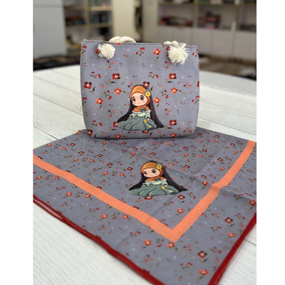 ست کیفو روسری بچگانه قواره90طرح پاییز