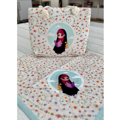 ست کیفو روسری بچگانه قواره 90گل زنبق