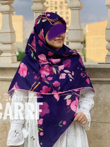 روسری بنفش گل صورتی