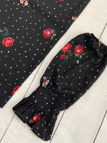 ساقدست مشکی گل رز آستین دکمه ای