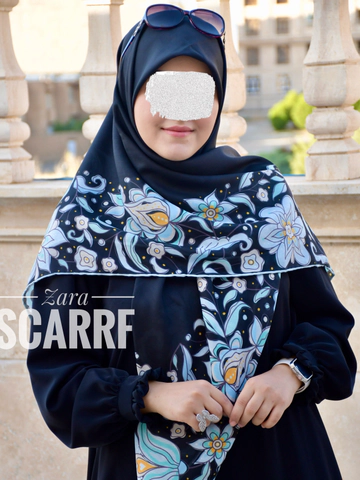 روسری حاشیه گل آبی