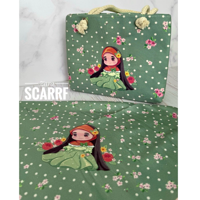 ست کیفو روسری بچگانه قواره 90 سبز