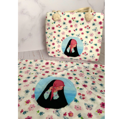 ست کیفو روسری بچگانه قواره 90 سفید